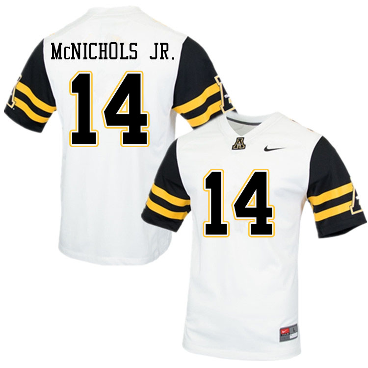 Men #14 Travis McNichols Jr. Appalachian State Mountaineers College Football Jerseys Sale-White